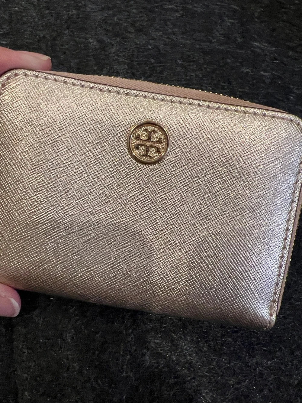 Tory Burch Metallic Rose Gold Emerson mini Zip Wallet
